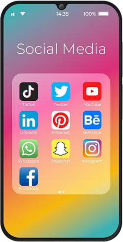 image of smartphone loaded with social media apps